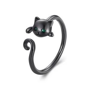 (bilde for) Pandora Style Black Cute Cat Open Ring - SCR707-D