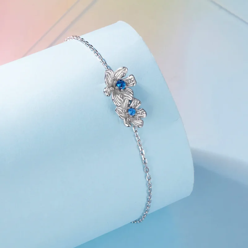 (bilde for) Pandora Style Blue Flower Chain Armbånd - BSB138 - Vis 2
