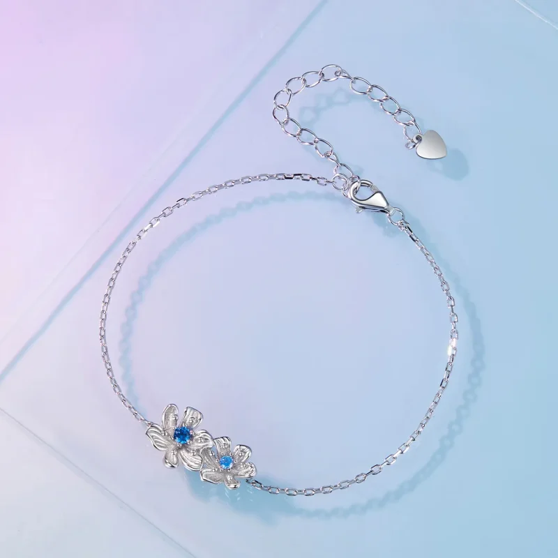 (bilde for) Pandora Style Blue Flower Chain Armbånd - BSB138 - Vis 3