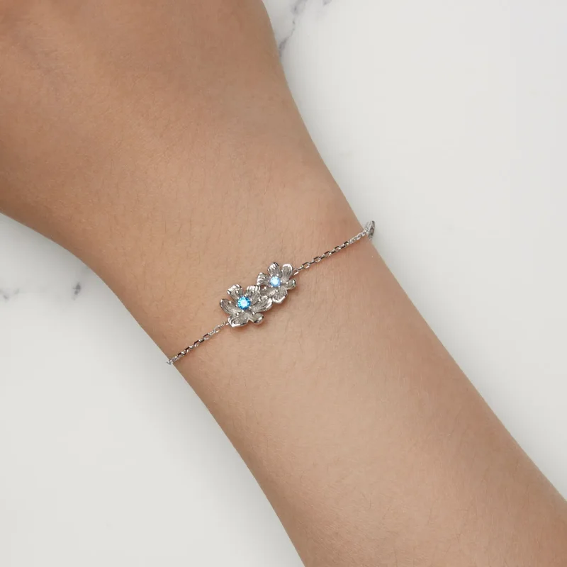 (bilde for) Pandora Style Blue Flower Chain Armbånd - BSB138 - Vis 5