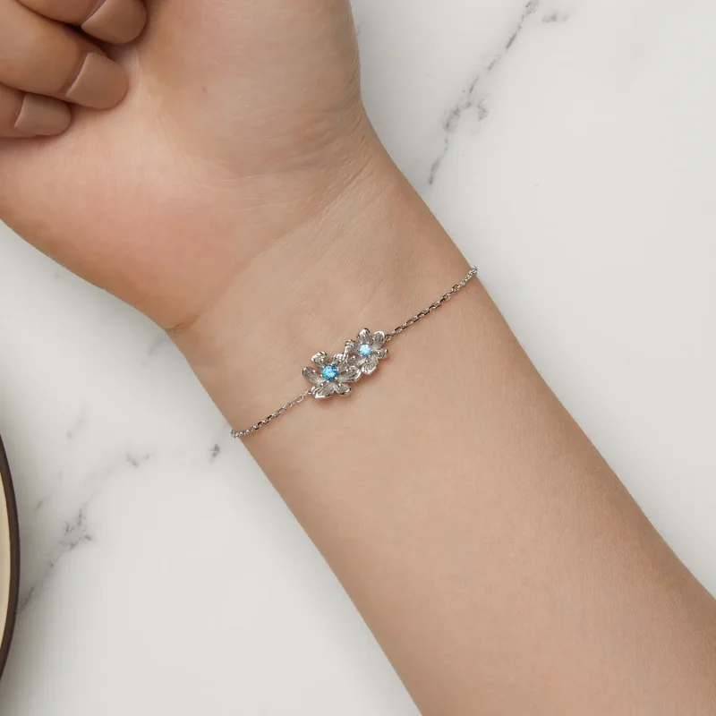 (bilde for) Pandora Style Blue Flower Chain Armbånd - BSB138 - Vis 6