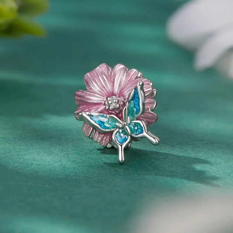 (bilde for) Pandora Style Butterfly Chrysanthemum Charm - BSC788 - Vis 2