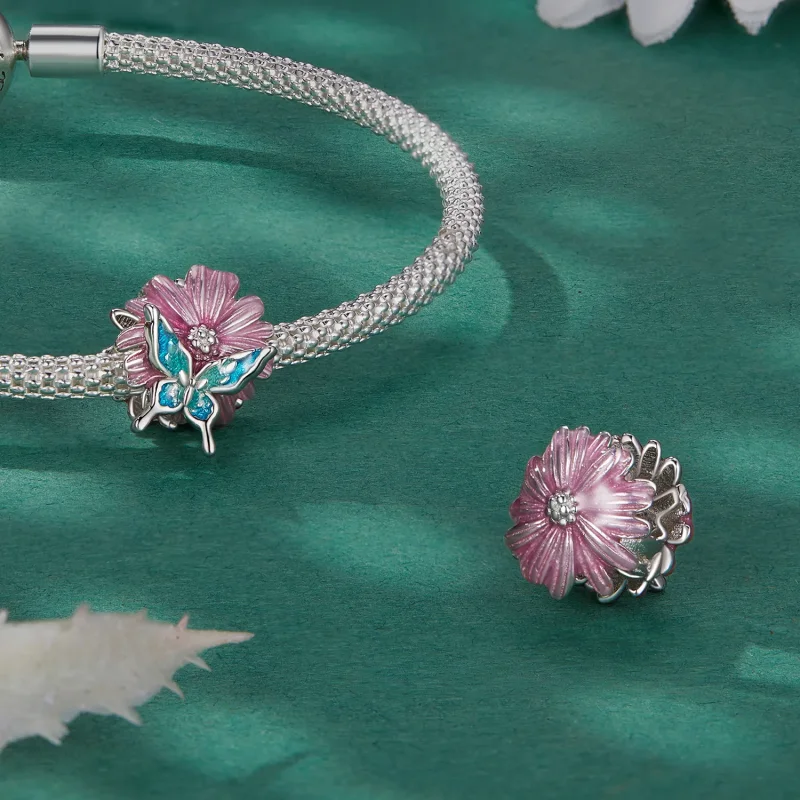 (bilde for) Pandora Style Butterfly Chrysanthemum Charm - BSC788 - Vis 4