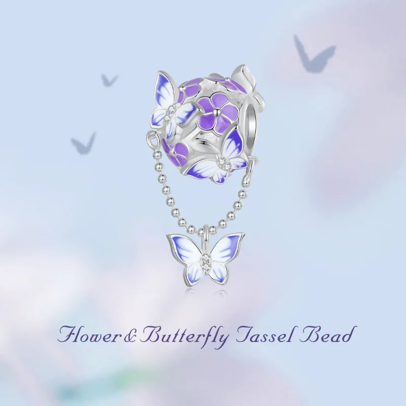 (bilde for) Pandora Style Butterfly Tassel Charm - SCC2460 - Vis 6