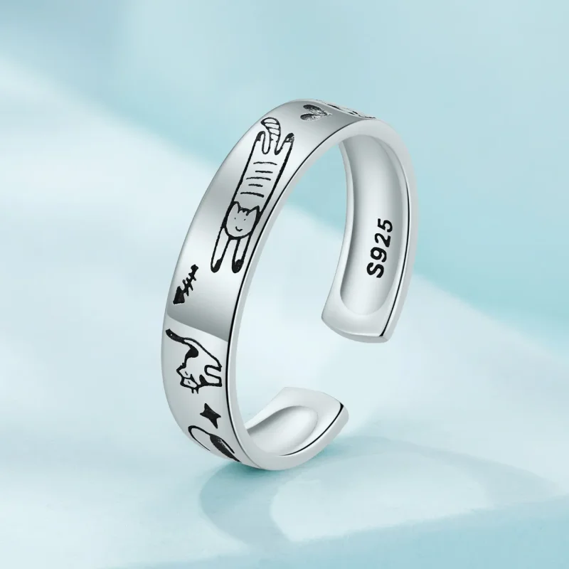 (bilde for) Pandora Style Cat Doodle Ring - SCR951-E - Vis 2