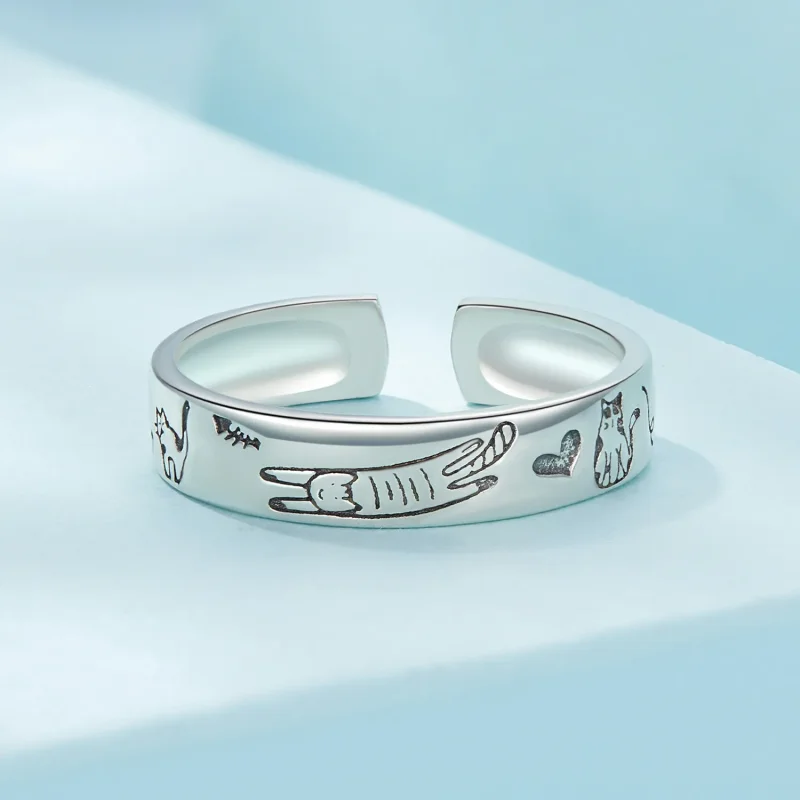 (bilde for) Pandora Style Cat Doodle Ring - SCR951-E - Vis 3