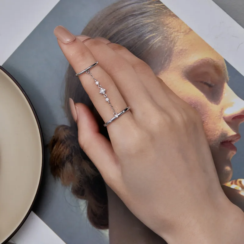 (bilde for) Pandora Style Chain Dobbel Ring Åpen Ring - BSR405 - Vis 7