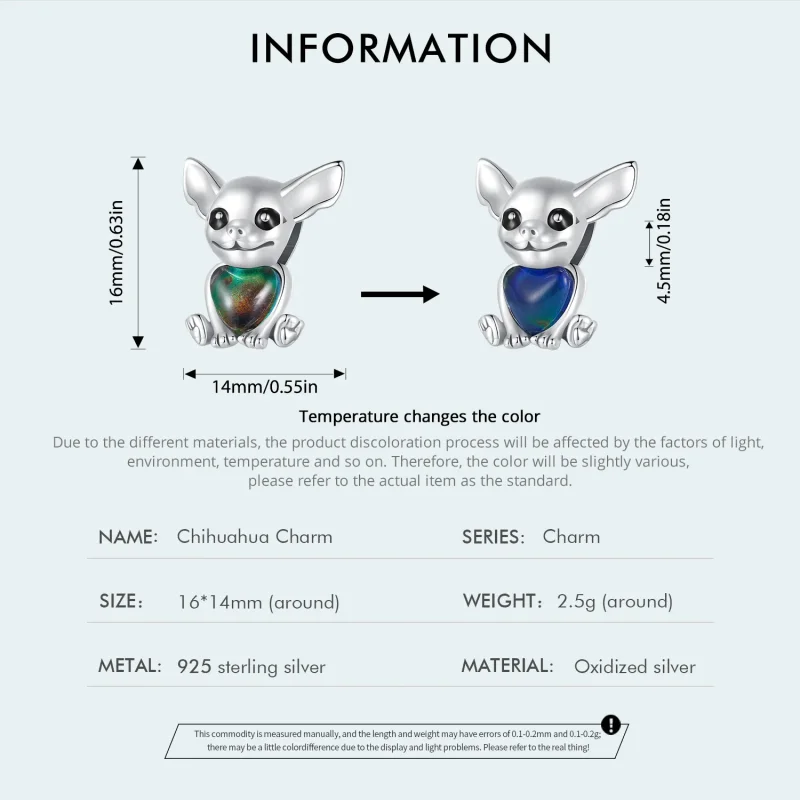 (bilde for) Pandora Style Chihuahua Charm - SCC2601 - Vis 4