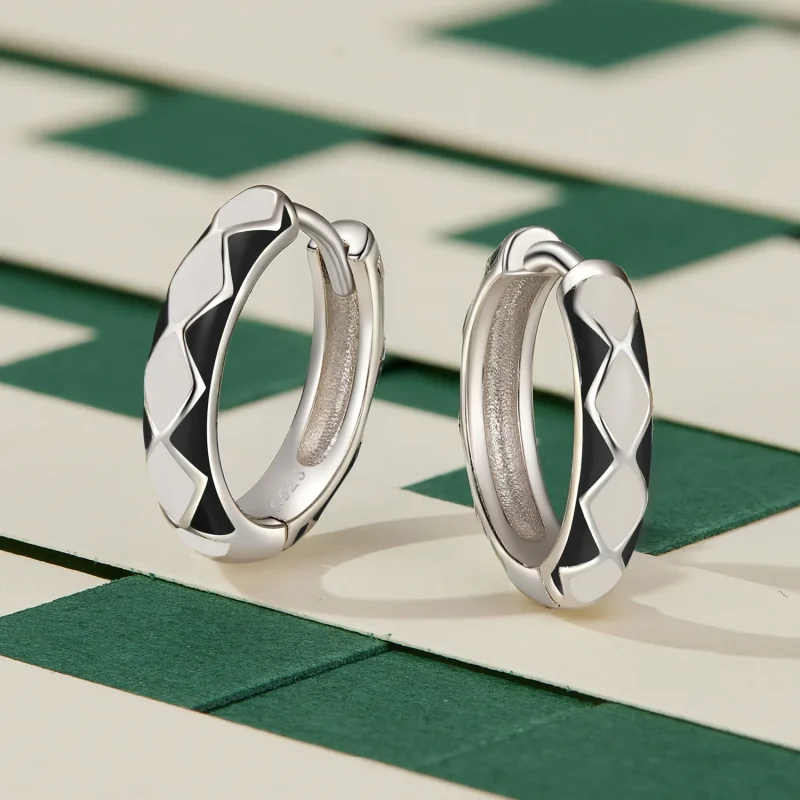 (bilde for) Pandora Style Diamantformet mønster Hoop øredobber - SCE1611-BK - Vis 3