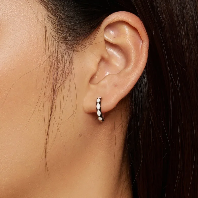 (bilde for) Pandora Style Diamantformet mønster Hoop øredobber - SCE1611-BK - Vis 6