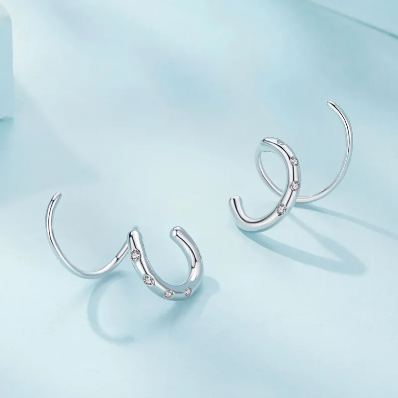(bilde for) Pandora Style Double Hoop øredobber øredobber - SCE1652 - Vis 3