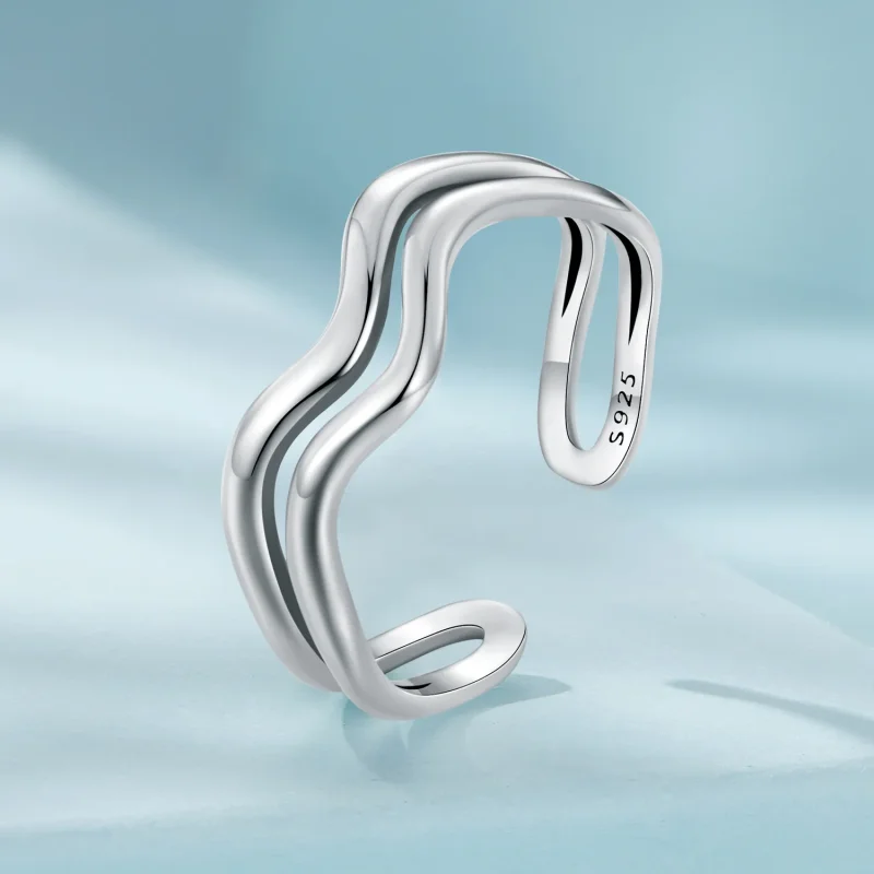 (bilde for) Pandora Style Double Layer Wave Ring - SCR968-E - Vis 2