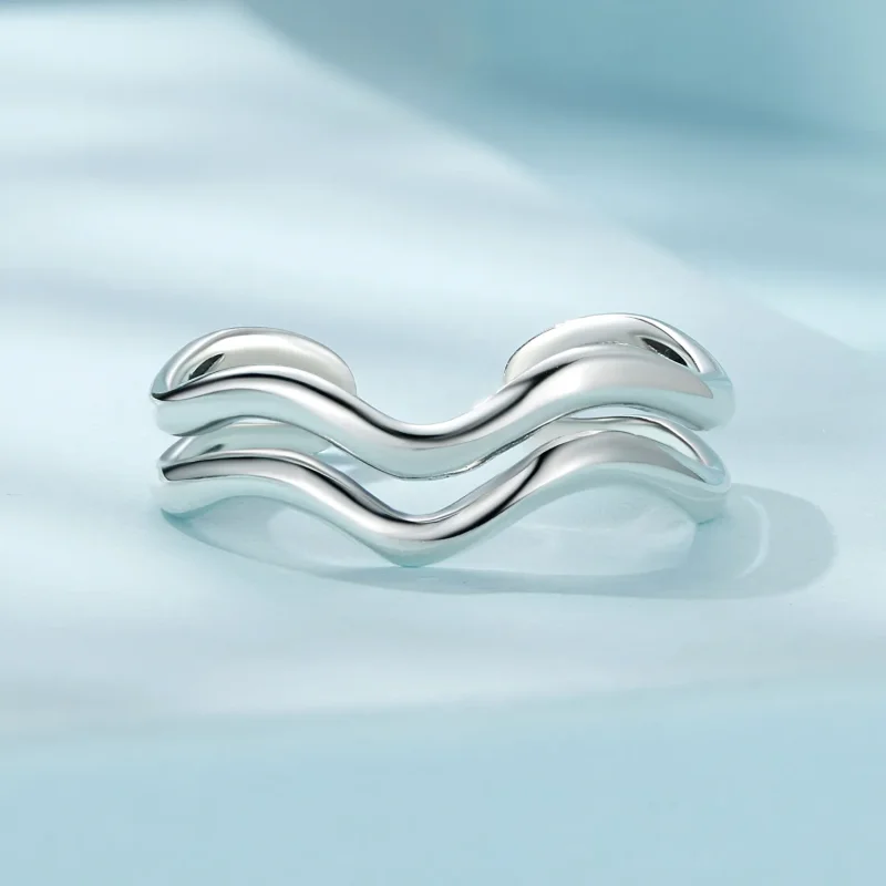 (bilde for) Pandora Style Double Layer Wave Ring - SCR968-E - Vis 3