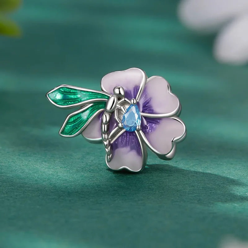 (bilde for) Pandora Style Dragonfly Flower Charm - BSC786 - Vis 2