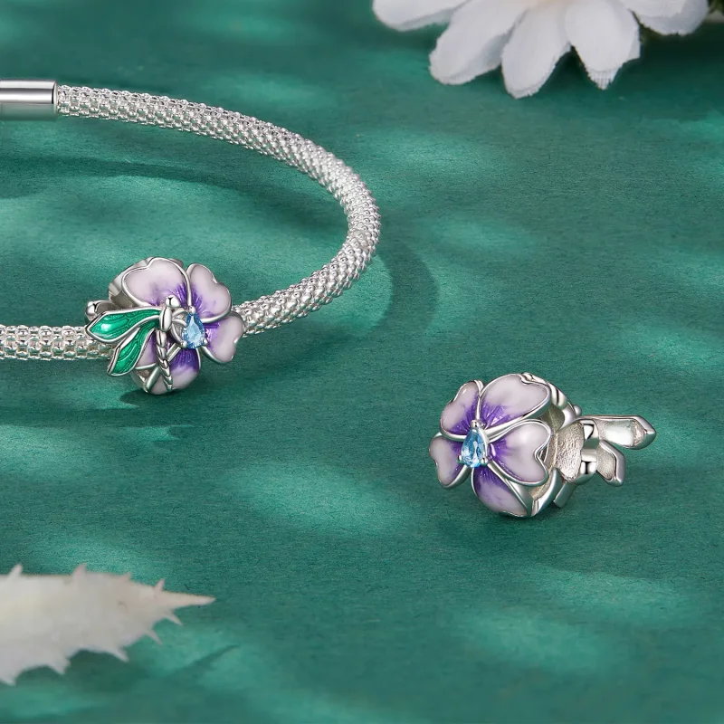 (bilde for) Pandora Style Dragonfly Flower Charm - BSC786 - Vis 4