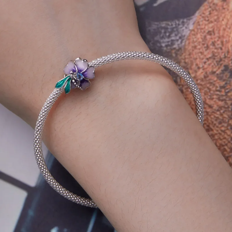 (bilde for) Pandora Style Dragonfly Flower Charm - BSC786 - Vis 6