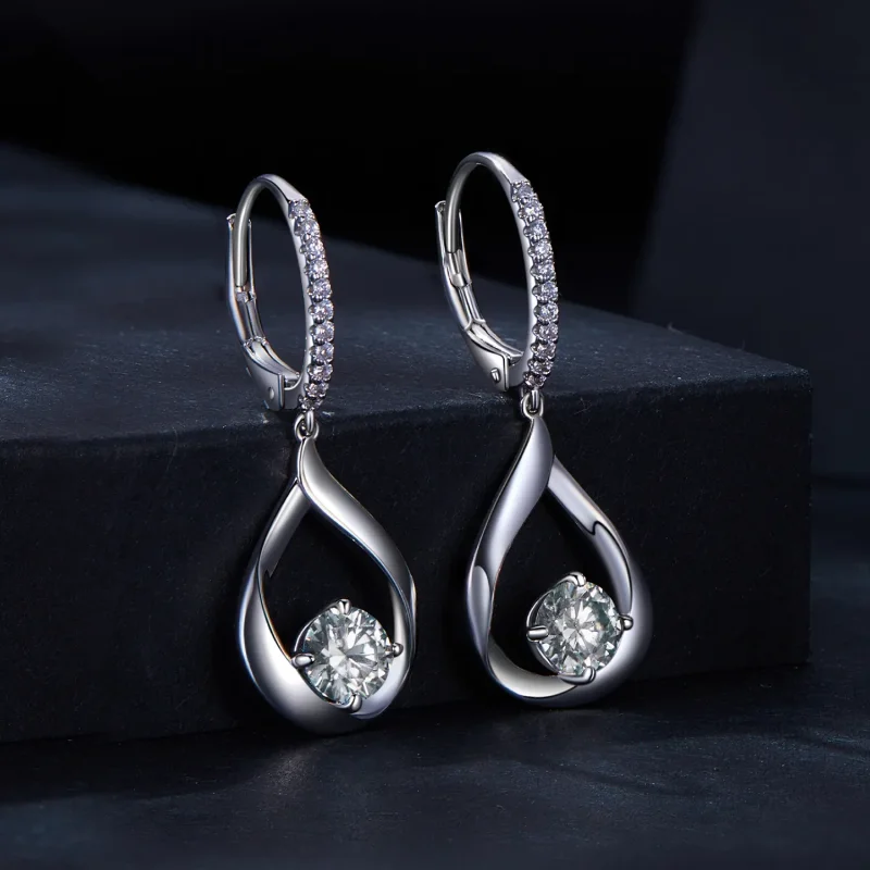 (bilde for) Pandora Style Drop Moissanite øredobber (to sertifikater) - MSE032 - Vis 2