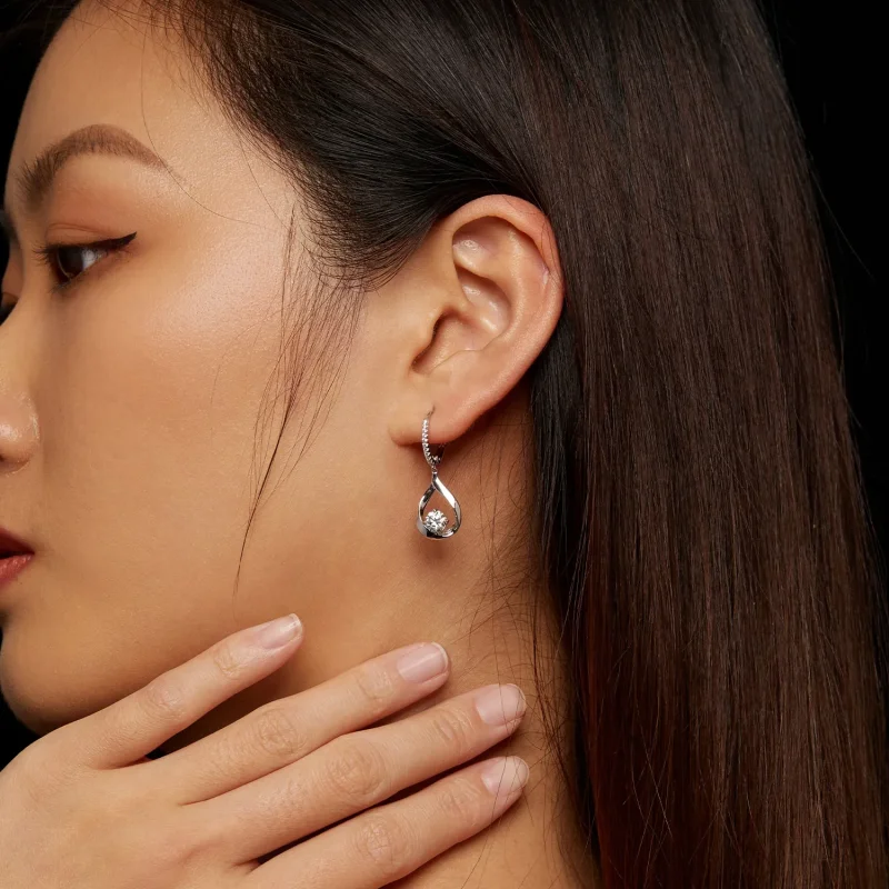 (bilde for) Pandora Style Drop Moissanite øredobber (to sertifikater) - MSE032 - Vis 5