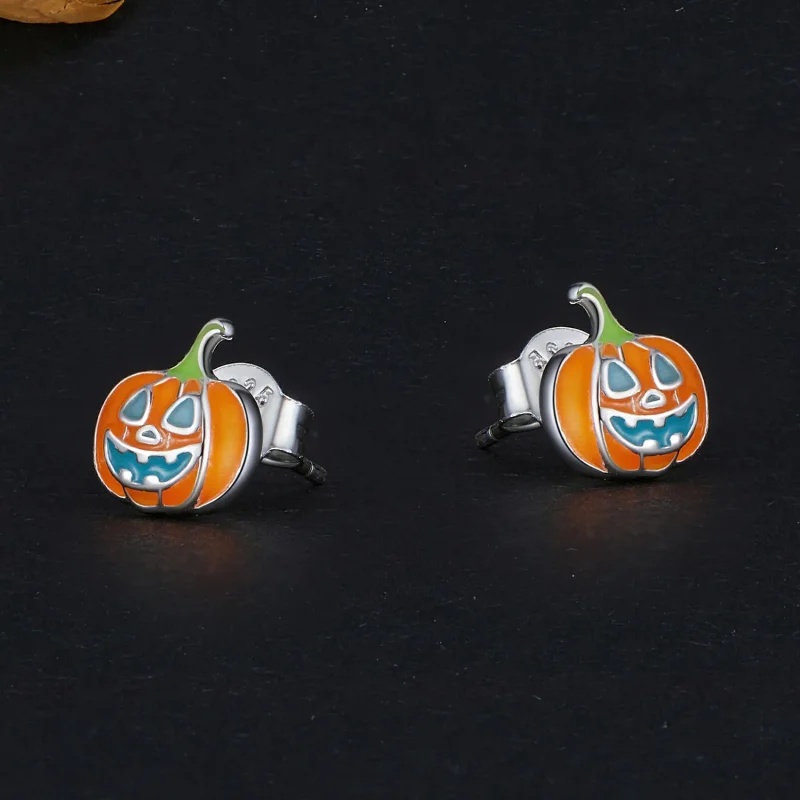 (bilde for) Pandora Style Glow-In-The-Dark Pumpkin Personalized Studs Øredobber - SCE1640 - Vis 3