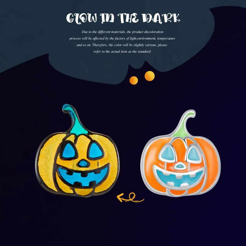 (bilde for) Pandora Style Glow-In-The-Dark Pumpkin Personalized Studs Øredobber - SCE1640 - Vis 5