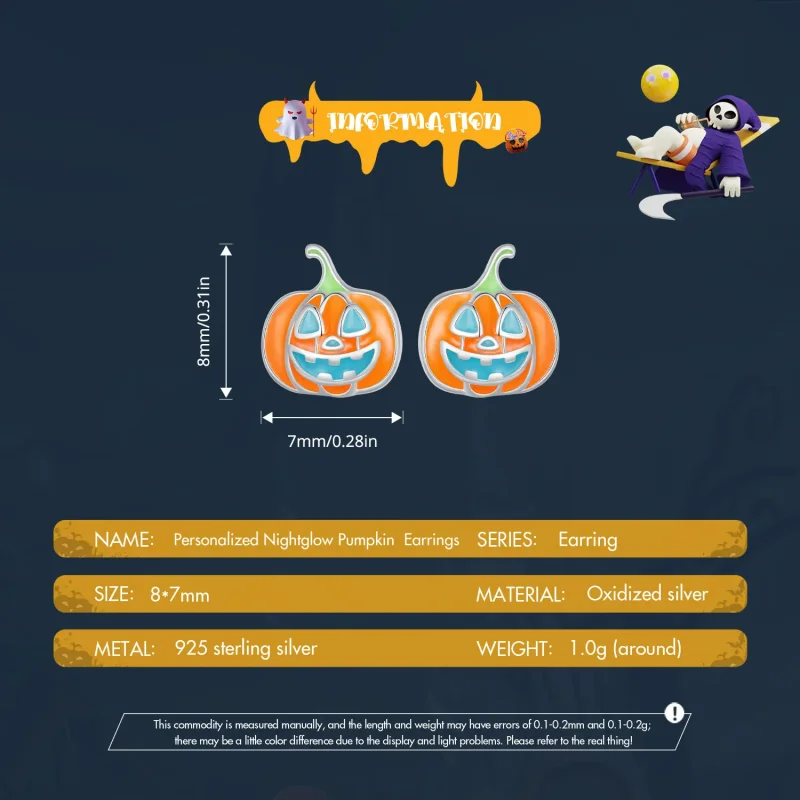 (bilde for) Pandora Style Glow-In-The-Dark Pumpkin Personalized Studs Øredobber - SCE1640 - Vis 6