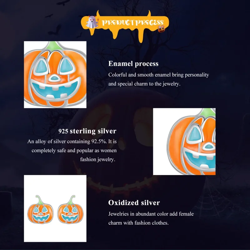 (bilde for) Pandora Style Glow-In-The-Dark Pumpkin Personalized Studs Øredobber - SCE1640 - Vis 8