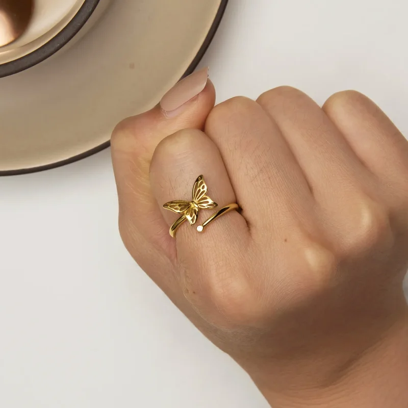 (bilde for) Pandora Style Golden Butterfly Dream Ring - SCR448-B - Vis 6