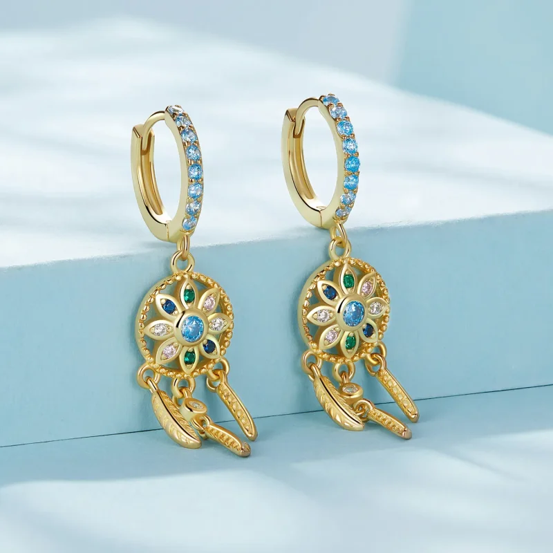 (bilde for) Pandora Style Golden Dreamcatcher Dingle øredobber - SCE713-B - Vis 2