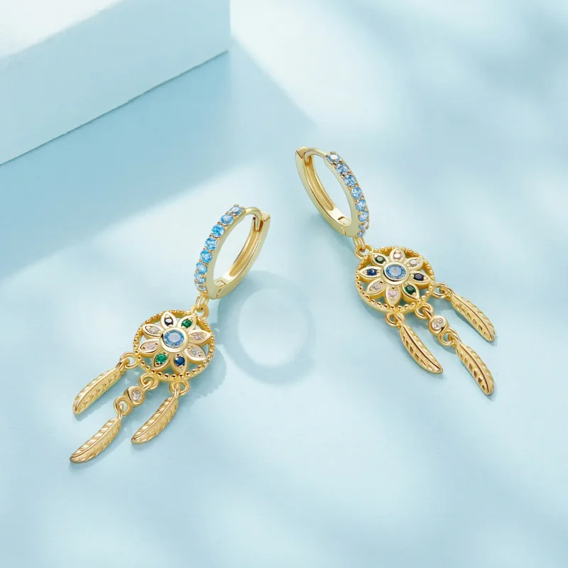 (bilde for) Pandora Style Golden Dreamcatcher Dingle øredobber - SCE713-B - Vis 3