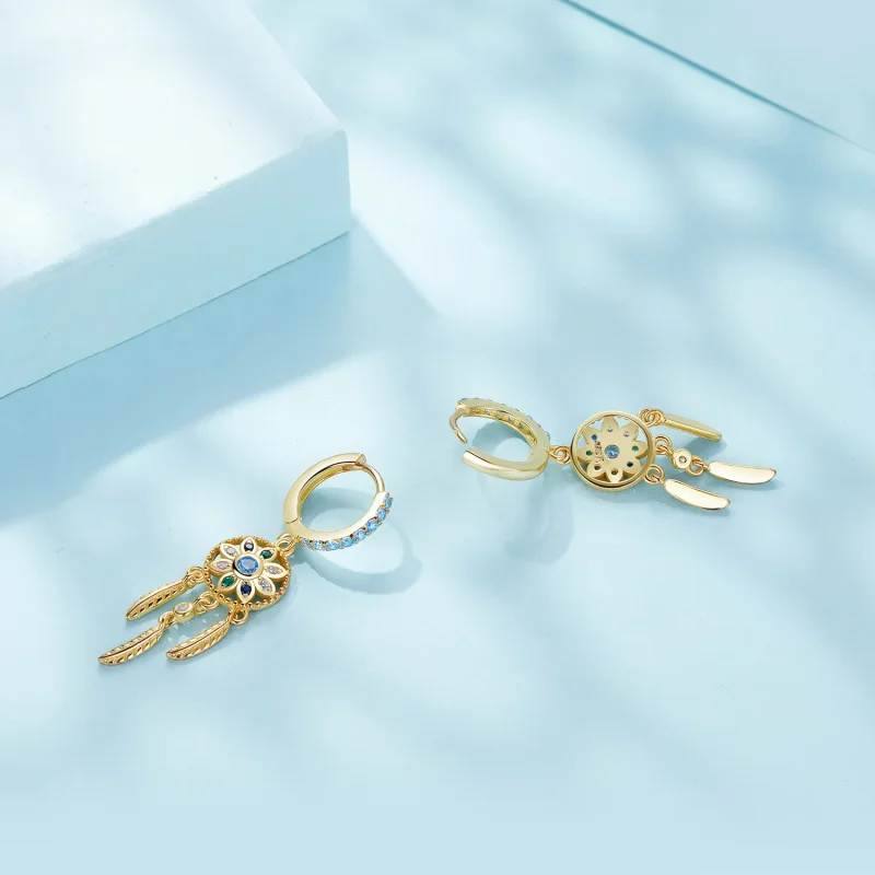 (bilde for) Pandora Style Golden Dreamcatcher Dingle øredobber - SCE713-B - Vis 4