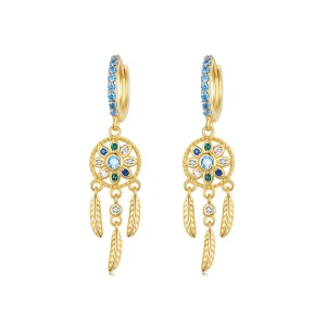 (bilde for) Pandora Style Golden Dreamcatcher Dingle øredobber - SCE713-B