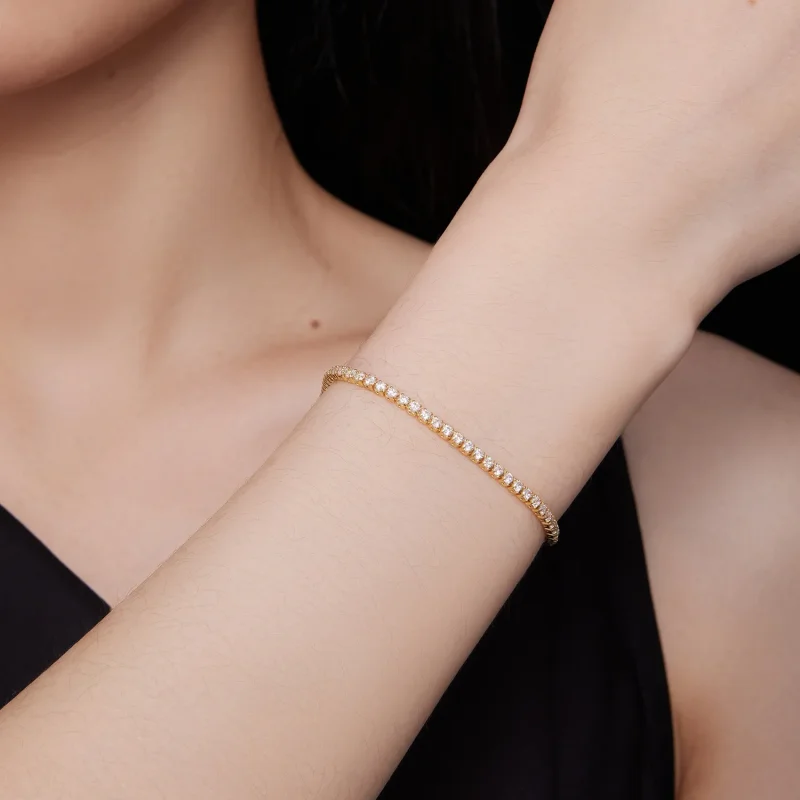 (bilde for) Pandora Style Golden Exquisite Zircon Chain Armbånd - BSB097-B - Vis 8