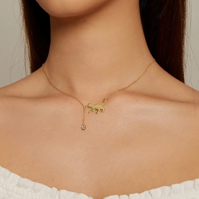 (bilde for) Pandora Style Golden Naughty Kitten Halskjede - SCN232-B - Vis 4