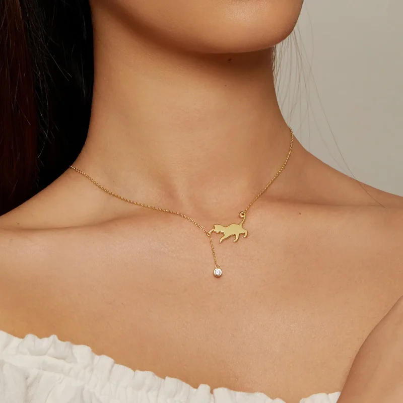 (bilde for) Pandora Style Golden Naughty Kitten Halskjede - SCN232-B - Vis 5