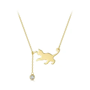 (bilde for) Pandora Style Golden Naughty Kitten Halskjede - SCN232-B