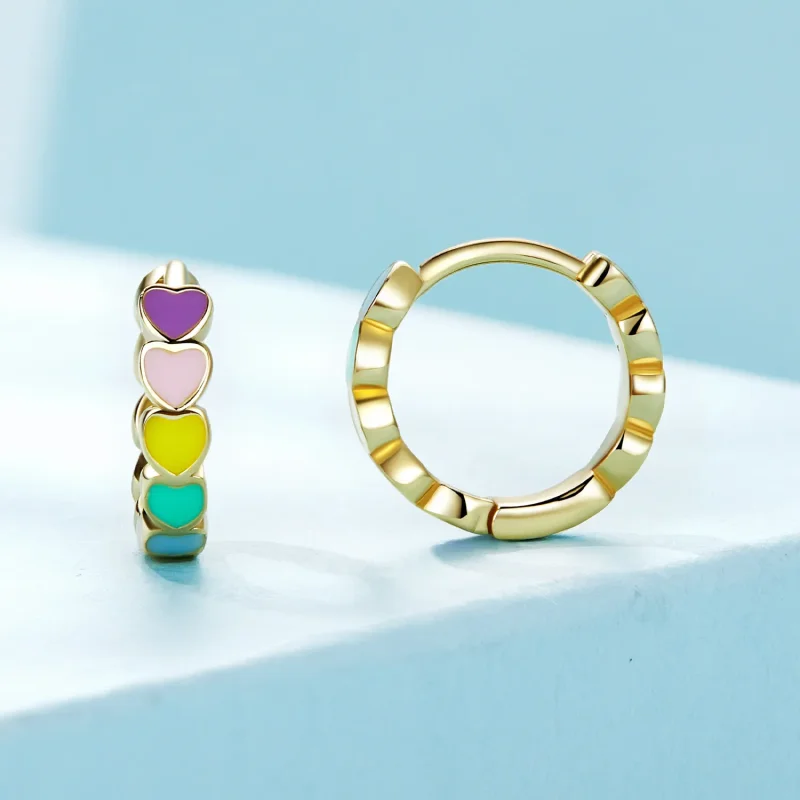 (bilde for) Pandora Style Golden Rainbow Love Hoop øredobber - SCE909-B - Vis 2