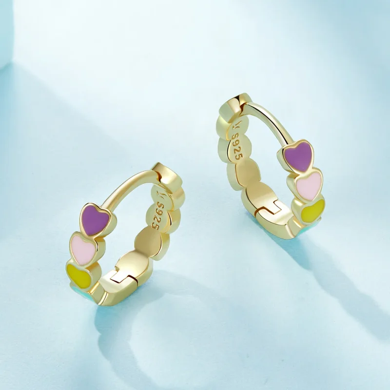 (bilde for) Pandora Style Golden Rainbow Love Hoop øredobber - SCE909-B - Vis 4