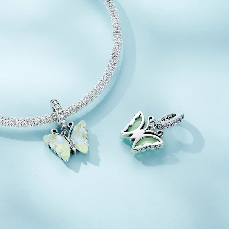 (bilde for) Pandora Style Green Aurora Butterfly Dingle - SCC2305-GN - Vis 4