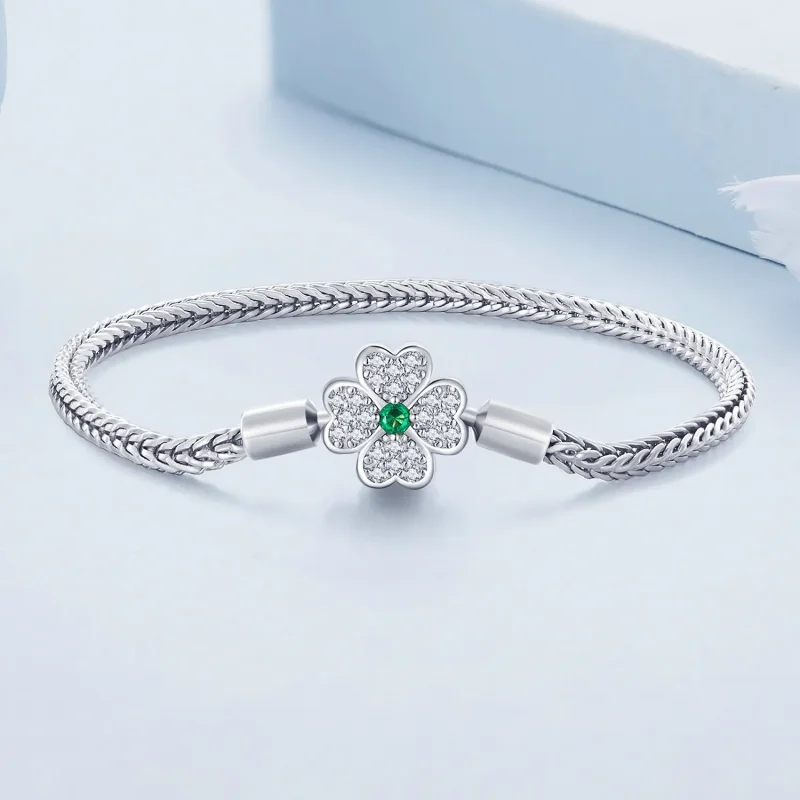 (bilde for) Pandora Style Grønn Zircon Lucky Firkløver Kjede Armbånd - BSB119 - Vis 2