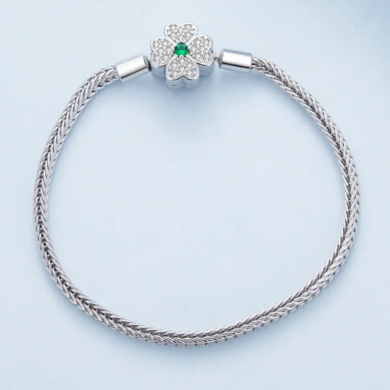 (bilde for) Pandora Style Grønn Zircon Lucky Firkløver Kjede Armbånd - BSB119 - Vis 3