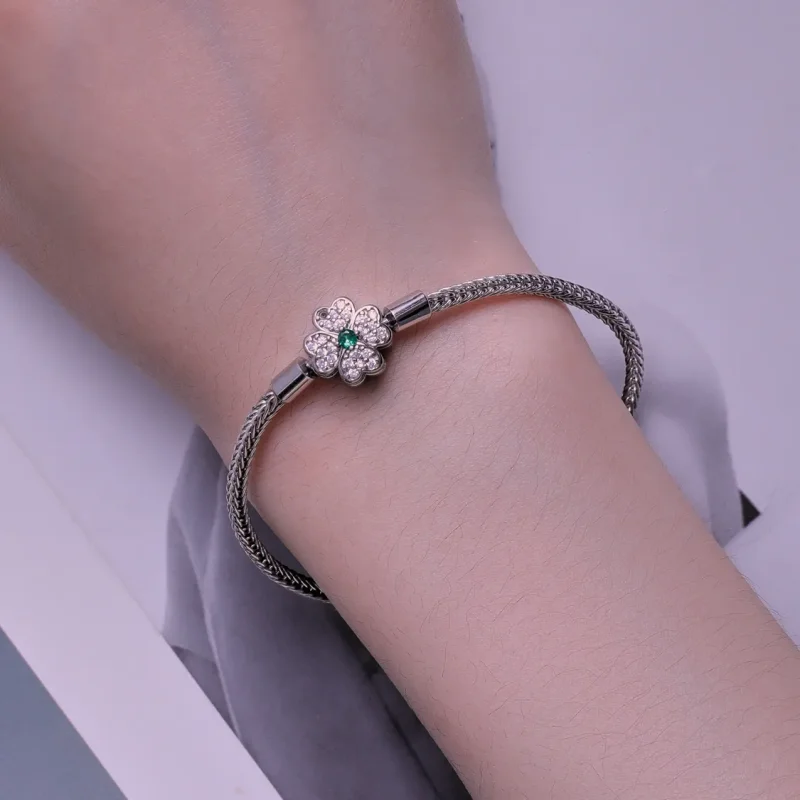 (bilde for) Pandora Style Grønn Zircon Lucky Firkløver Kjede Armbånd - BSB119 - Vis 5