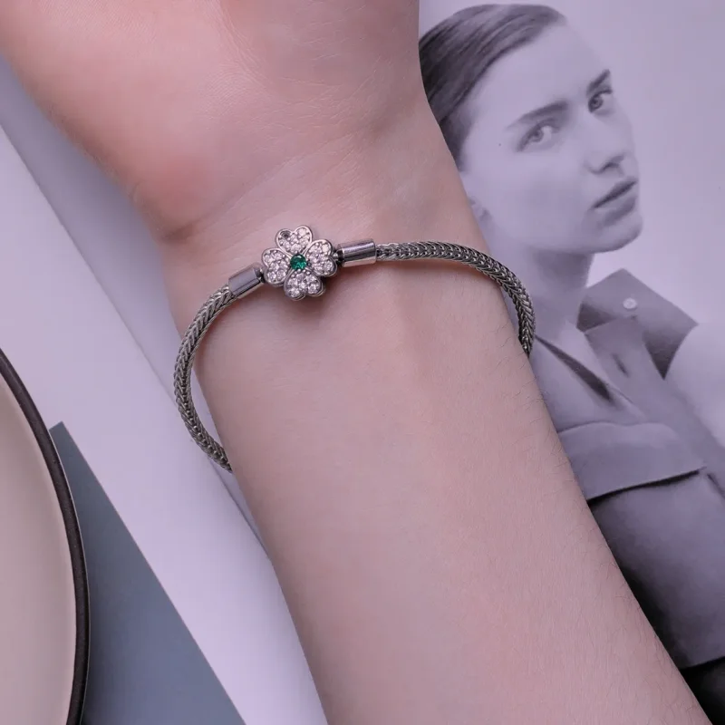 (bilde for) Pandora Style Grønn Zircon Lucky Firkløver Kjede Armbånd - BSB119 - Vis 6