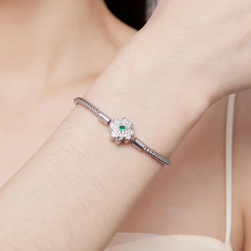 (bilde for) Pandora Style Grønn Zircon Lucky Firkløver Kjede Armbånd - BSB119 - Vis 7