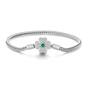 (bilde for) Pandora Style Grønn Zircon Lucky Firkløver Kjede Armbånd - BSB119
