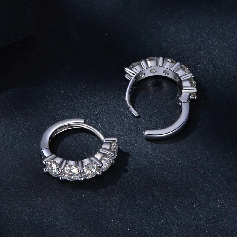 (bilde for) Pandora Style Half Hoop Moissanite Diamond Hoop øredobber - MSE033 - Vis 4