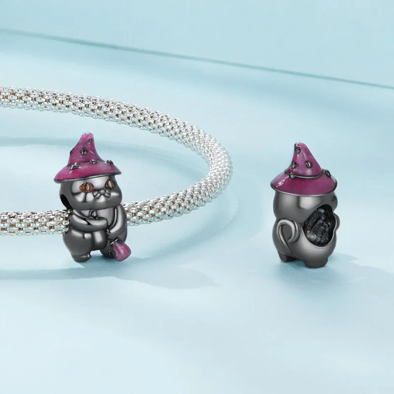(bilde for) Pandora Style Halloween Witch Cat Charm - SCC2625 - Vis 4