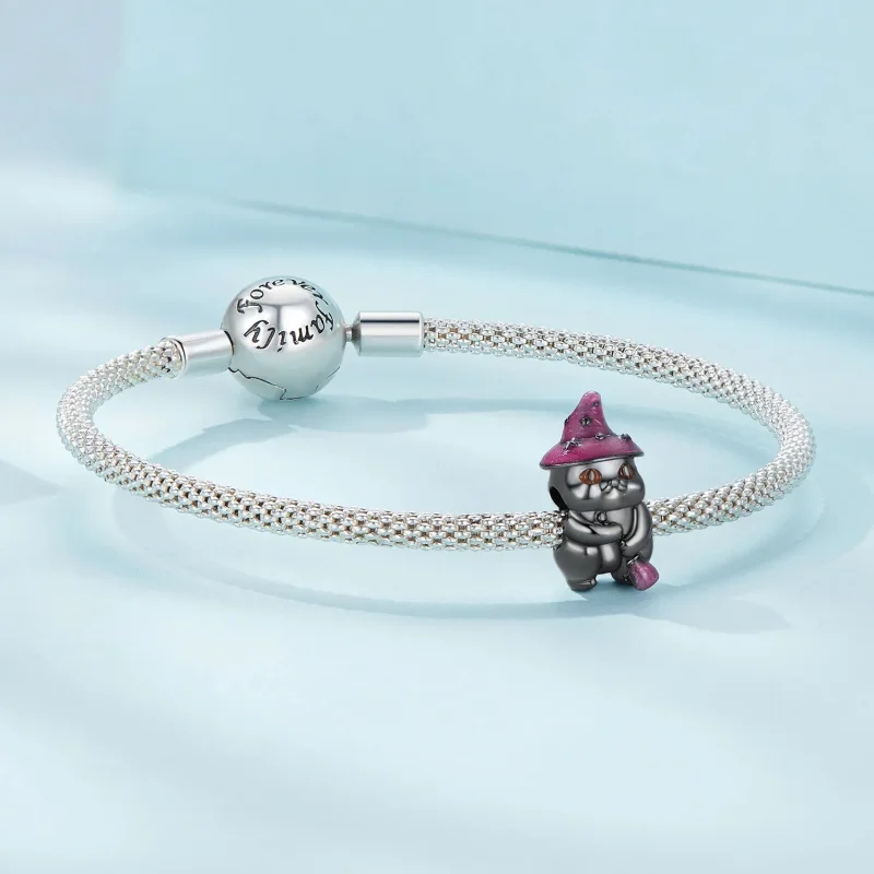 (bilde for) Pandora Style Halloween Witch Cat Charm - SCC2625 - Vis 5