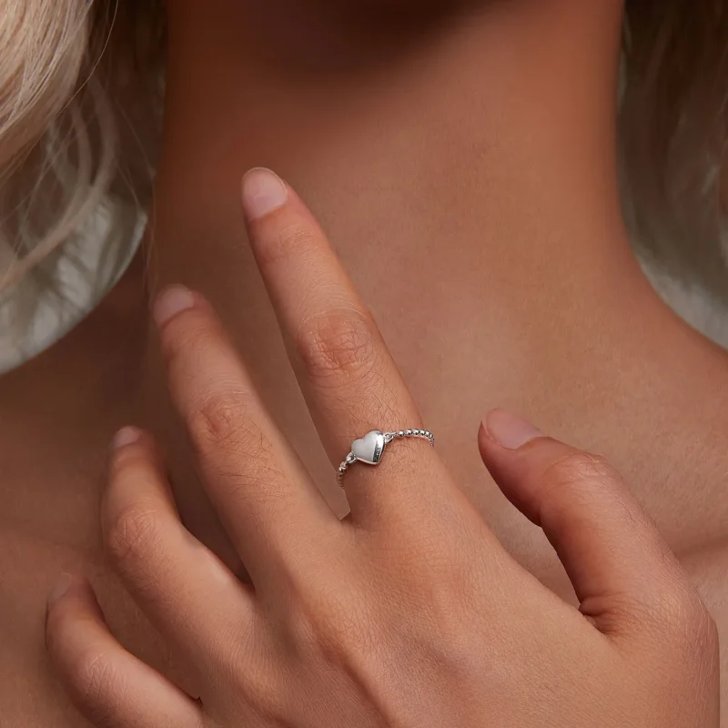 (bilde for) Pandora Style Heart Shape Chain Ring - BSR488 - Vis 4