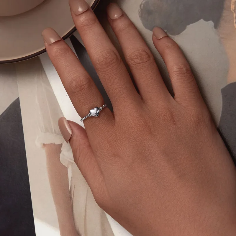 (bilde for) Pandora Style Heart Shape Chain Ring - BSR488 - Vis 5
