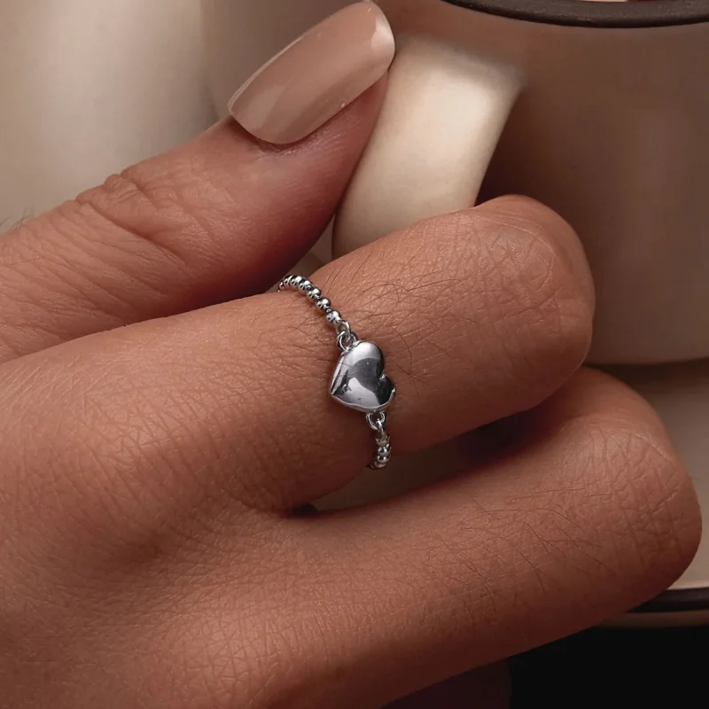 (bilde for) Pandora Style Heart Shape Chain Ring - BSR488 - Vis 6